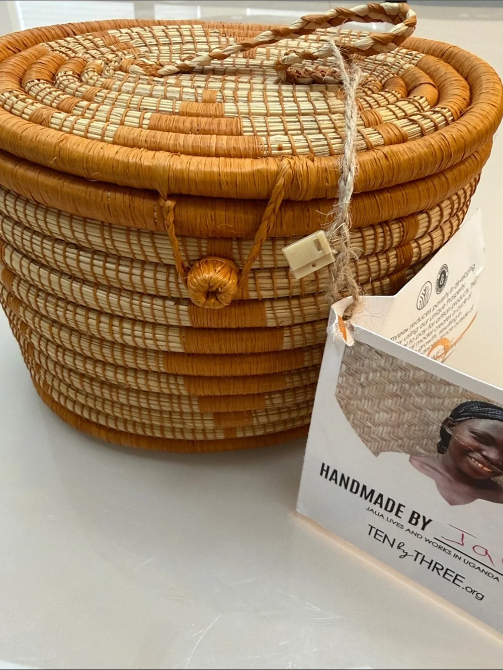 Handmade Woven Basket - Yellow & Natural Stripes